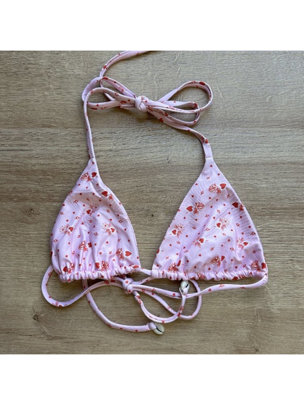 Kasakai Axel Lovestruck Pink Heart String Triangle Bikini Top Women's Size Small